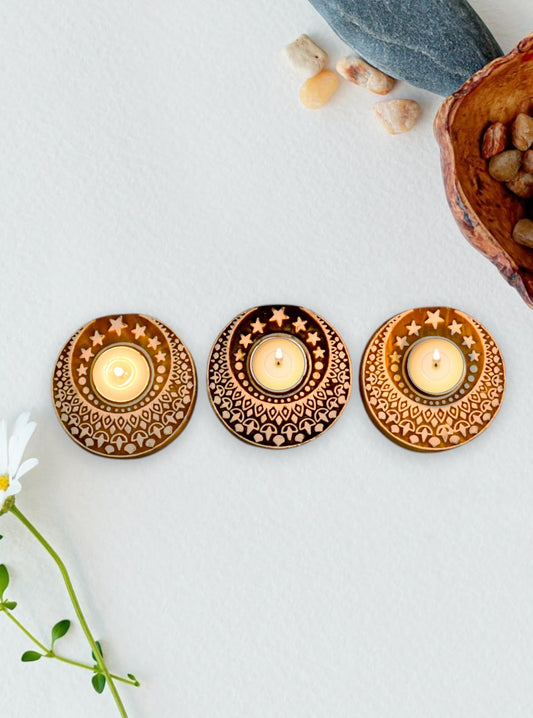 Wooden Round Tea Light Holder - Set of 3