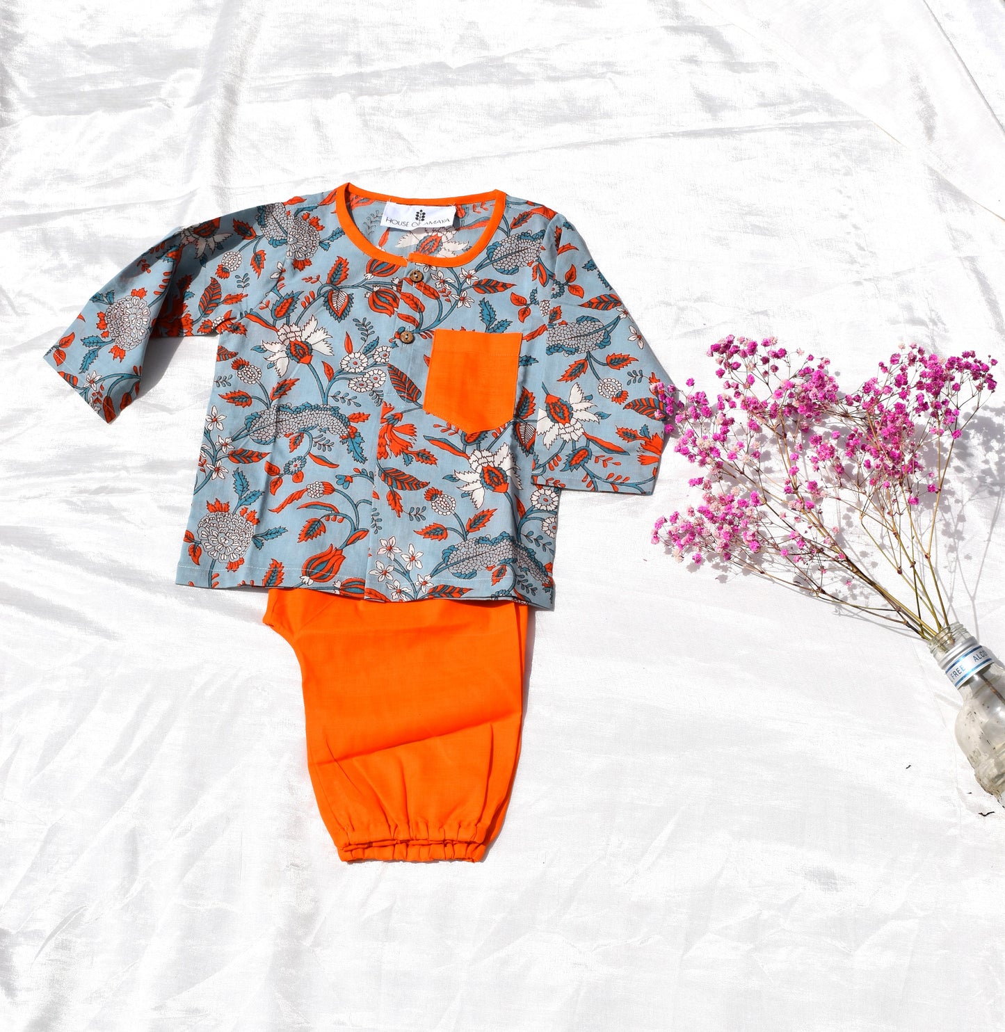 Blue Orange - Unisex floral set for new borns