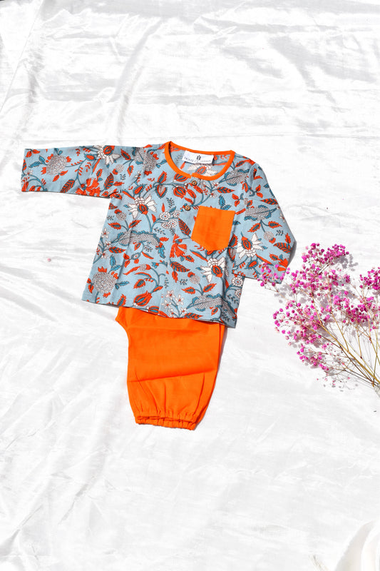 Blue Orange - Unisex floral set for new borns