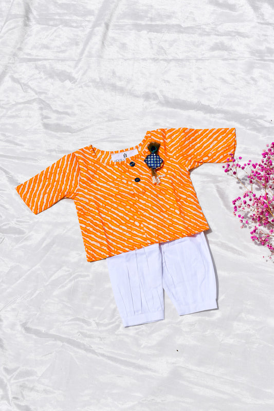 Yellow Leheriya Krishna - Unisex set for new borns