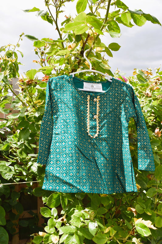 Green gold print kurta payjama set