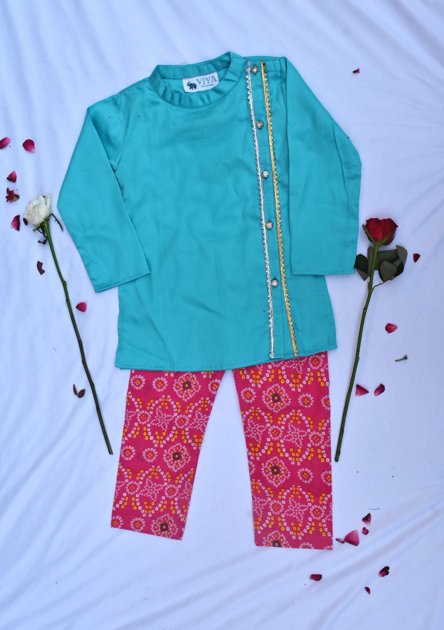 Boys blue and pink traditional kurta payjama set