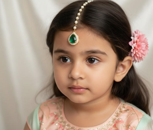 Green festive small tikka for girls