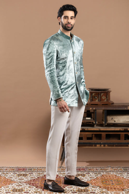 Rivaaj - Jodhpuri, pocket square and pants - Sea Blue
