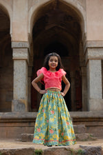 Load image into Gallery viewer, Lyla - Pink top with English blue floral lehenga
