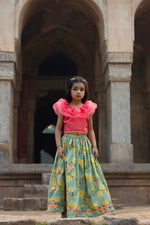 Load image into Gallery viewer, Lyla - Pink top with English blue floral lehenga
