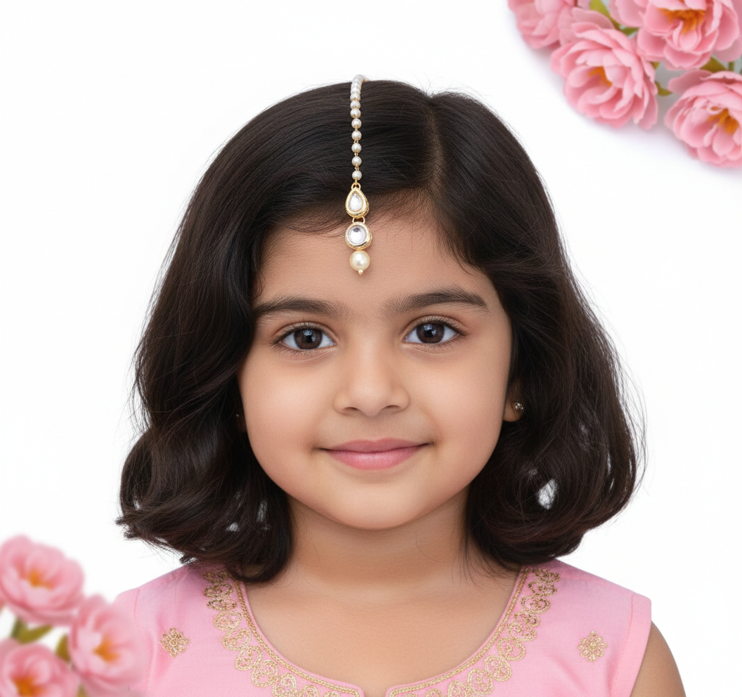 Small Kundan white tikka for little girls
