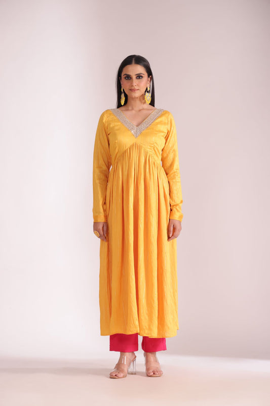 Mastani Sunshine Chanderi Anarkali and Pant with dupatta- set of 3