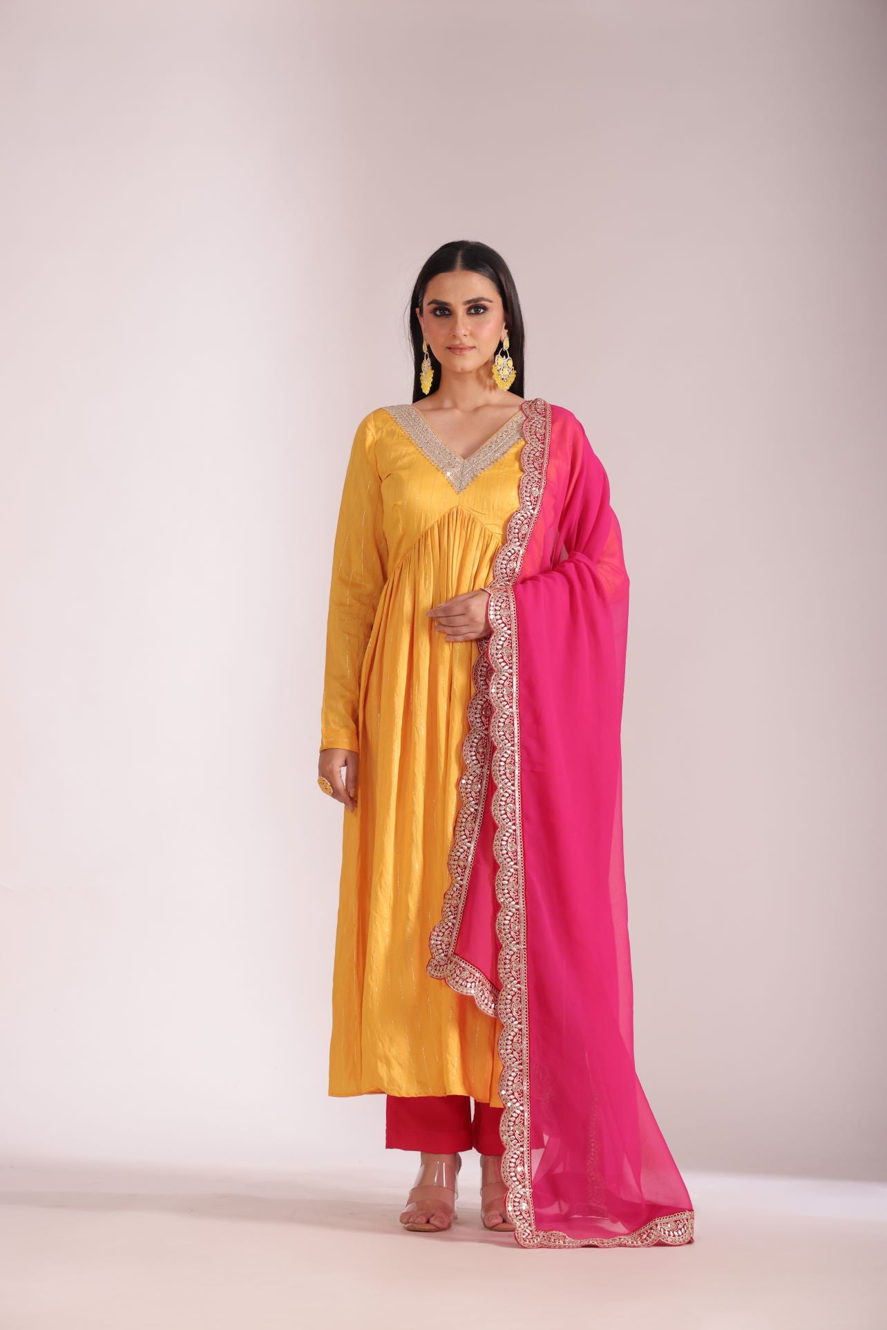 Mastani Sunshine Chanderi Anarkali and Pant with dupatta- set of 3