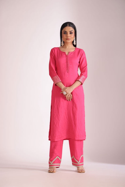 Mastani Fuschia Chanderi Kurta and Pant with dupattaset of 3