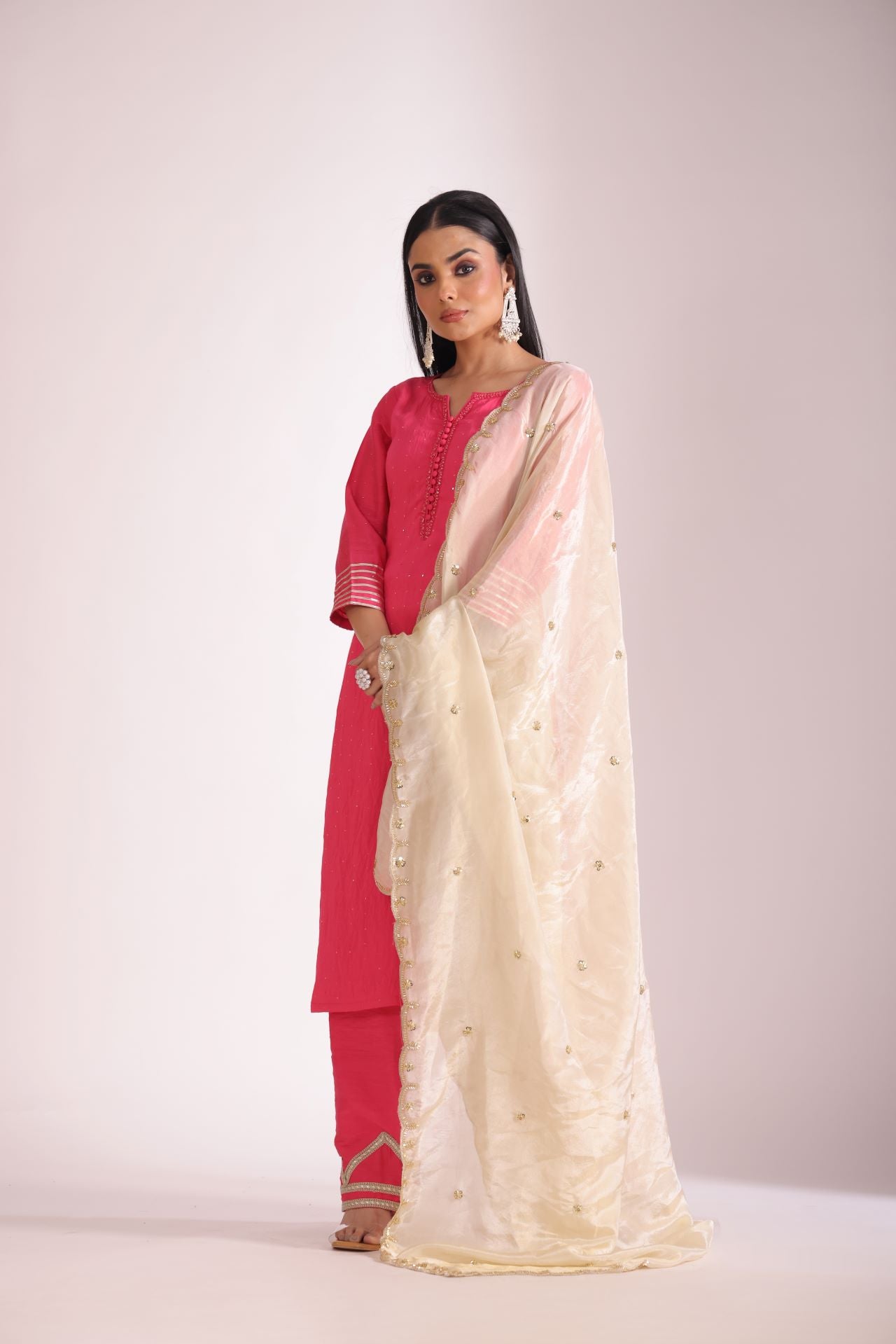 Mastani Fuschia Chanderi Kurta and Pant with dupattaset of 3