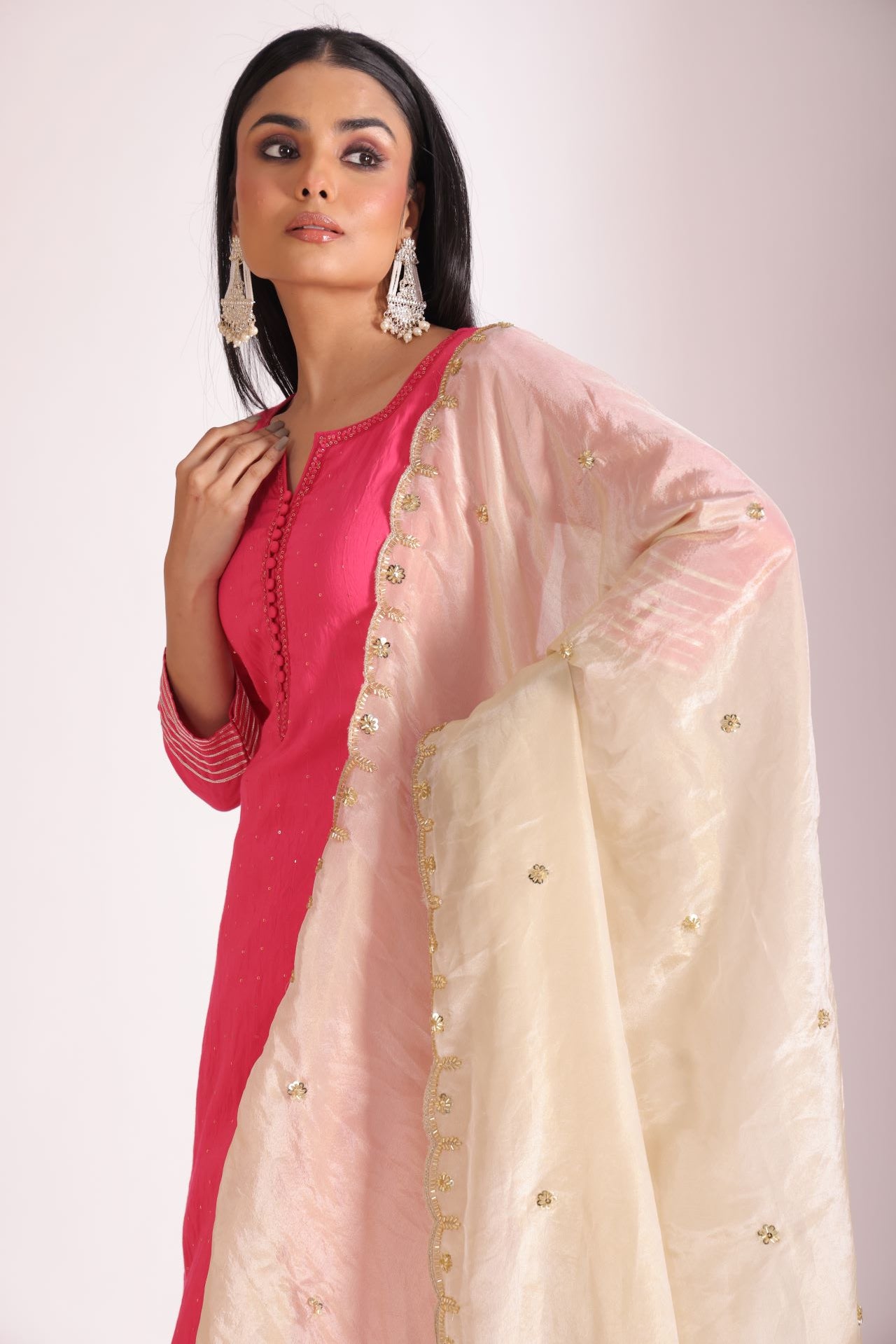 Mastani Fuschia Chanderi Kurta and Pant with dupattaset of 3