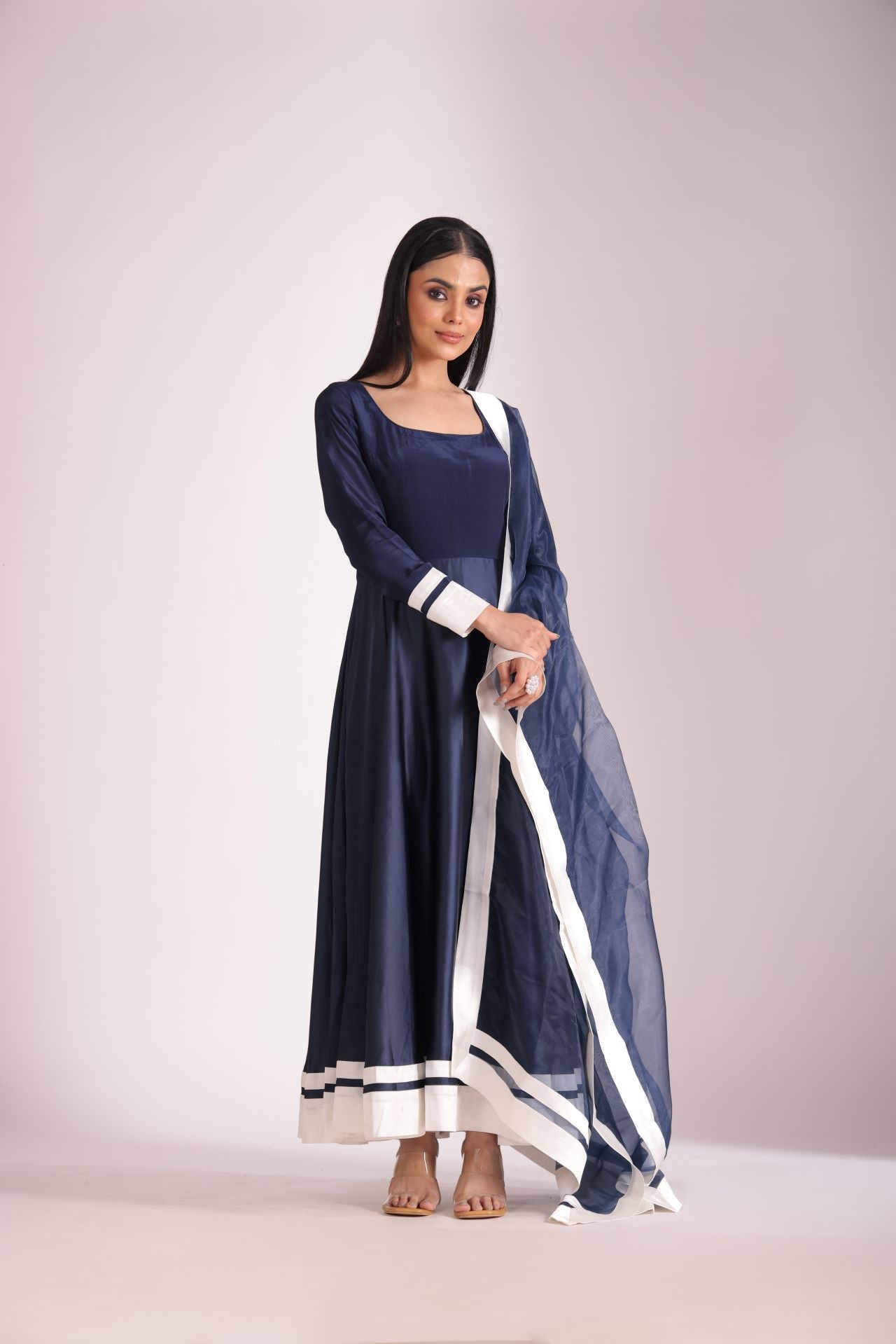 Jhalak Navy Blue Anarkali with Chooridar and Dupatta- set of 3