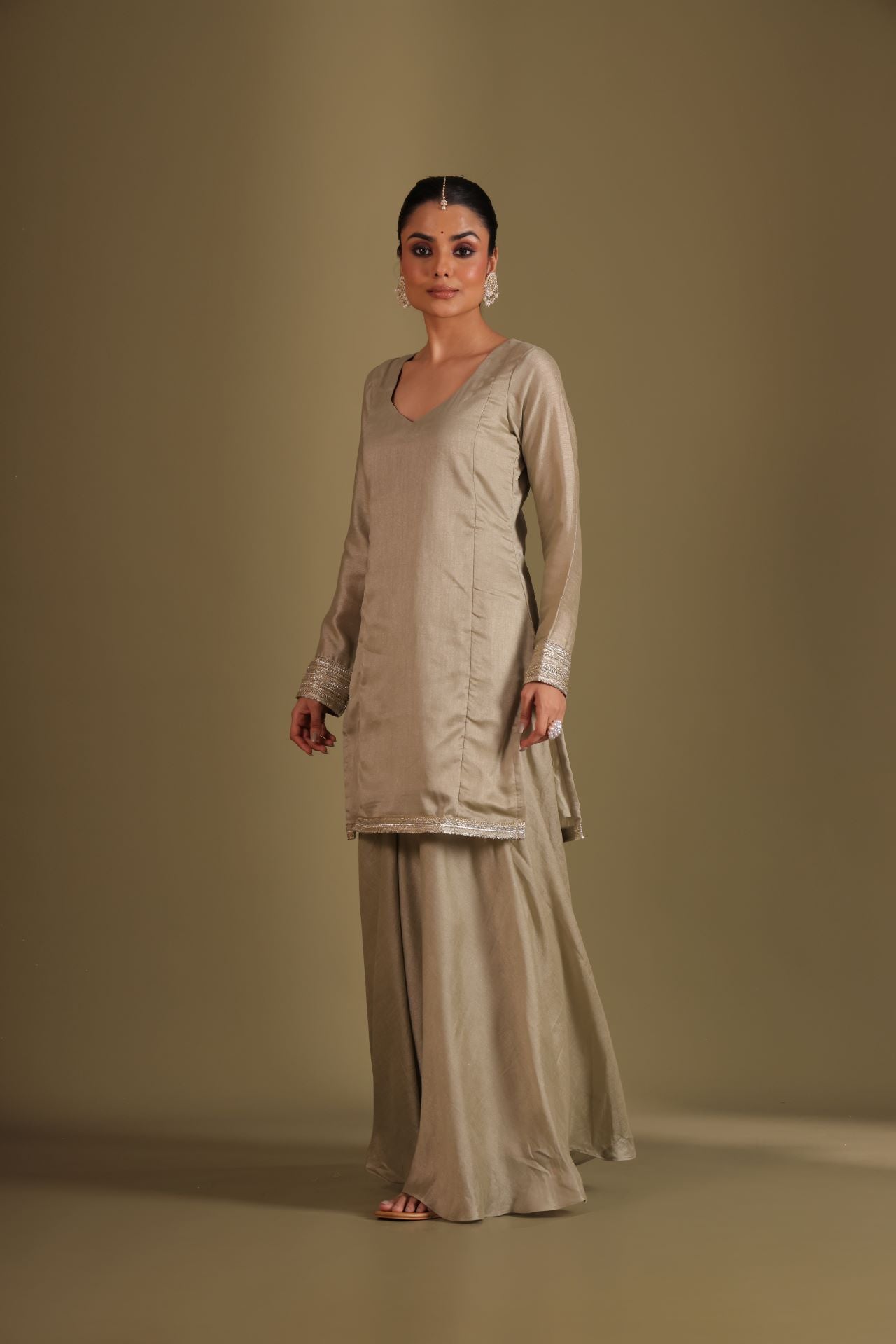 Jhalak Sage Kurta with Sharara and Dupatta- set of 3