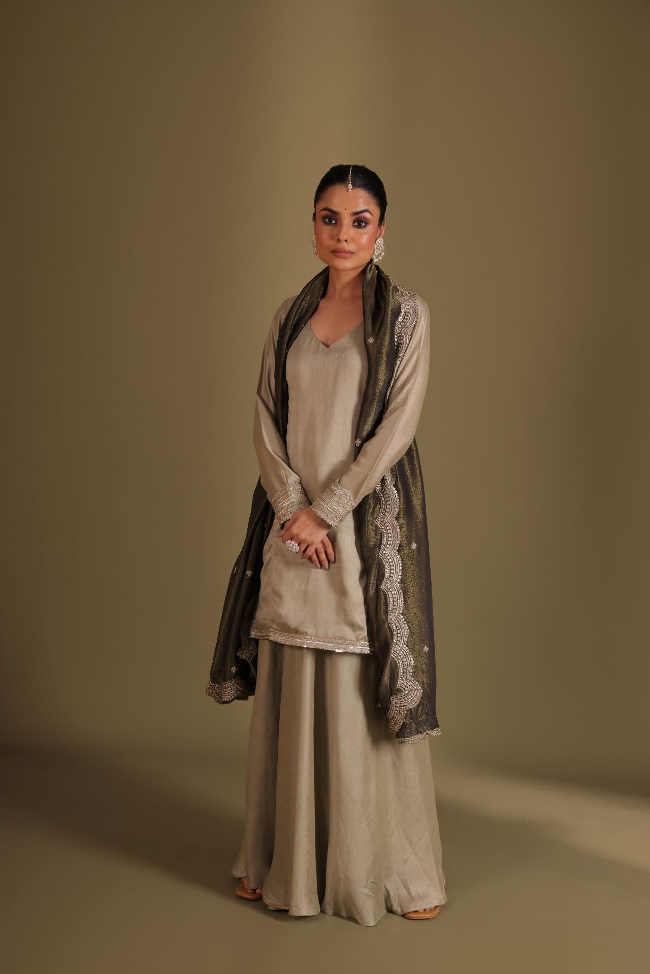 Jhalak Sage Kurta with Sharara and Dupatta- set of 3