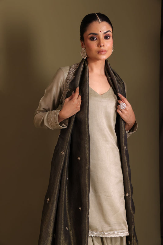 Jhalak Sage Kurta with Sharara and Dupatta- set of 3