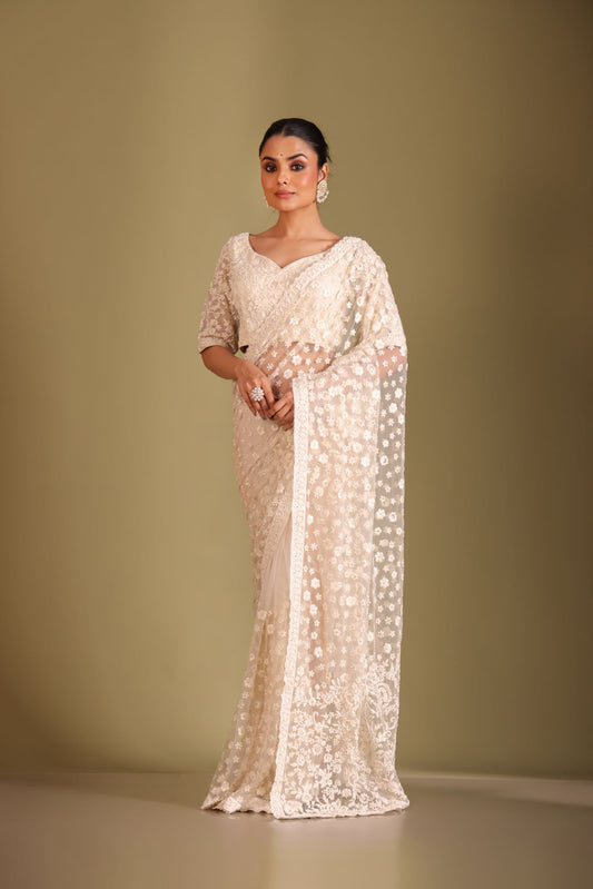 Rooh Ivory Embroidered Blouse and Saree