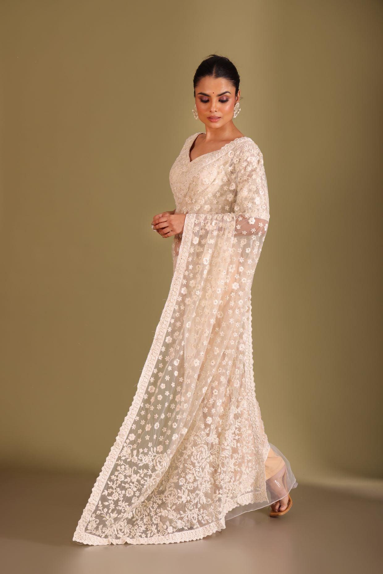 Rooh Ivory Embroidered Blouse and Saree