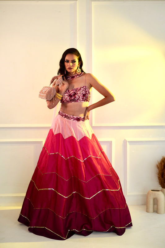 CELESTE Pink Dupion Ombre Lehenga