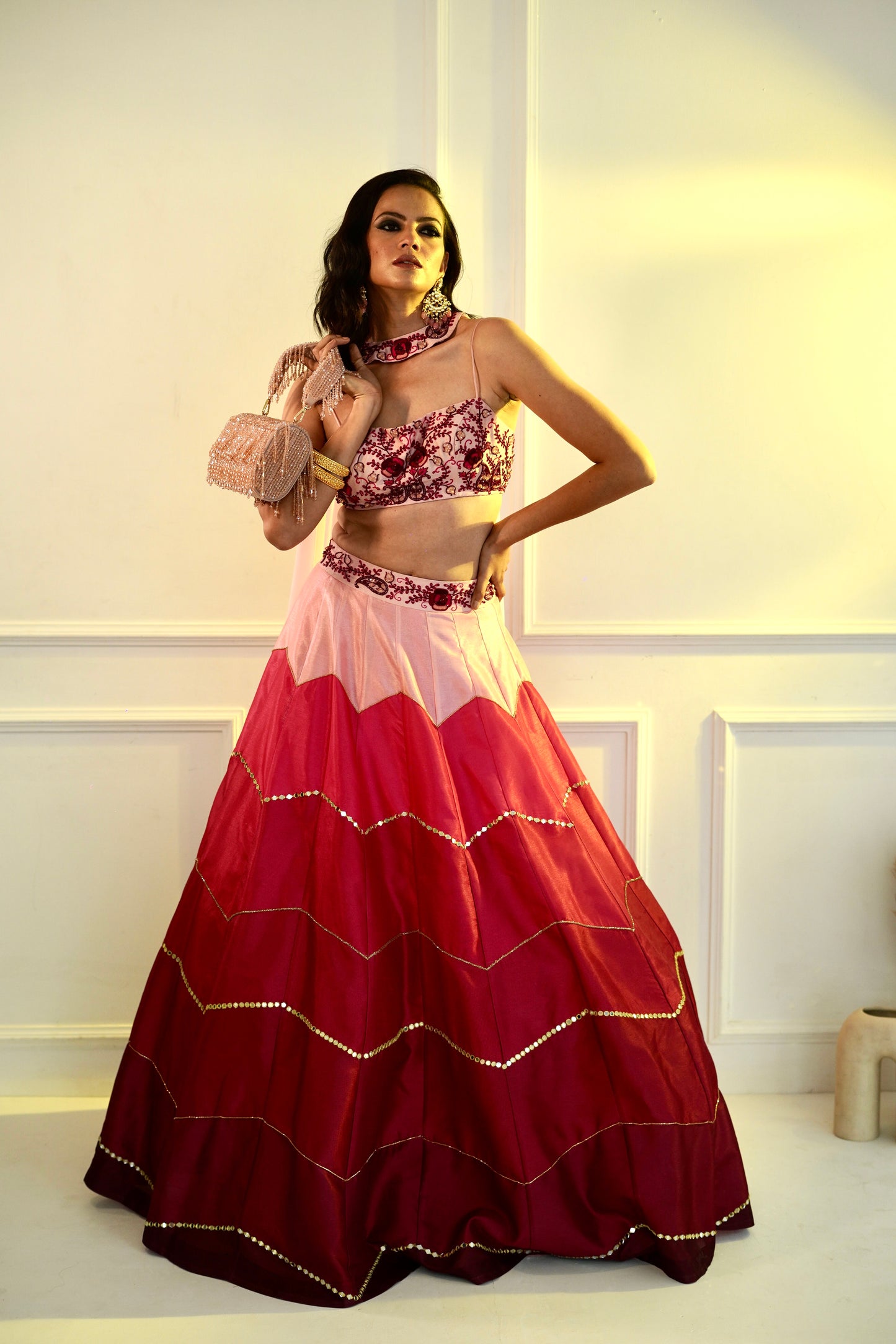 CELESTE Pink Dupion Ombre Lehenga