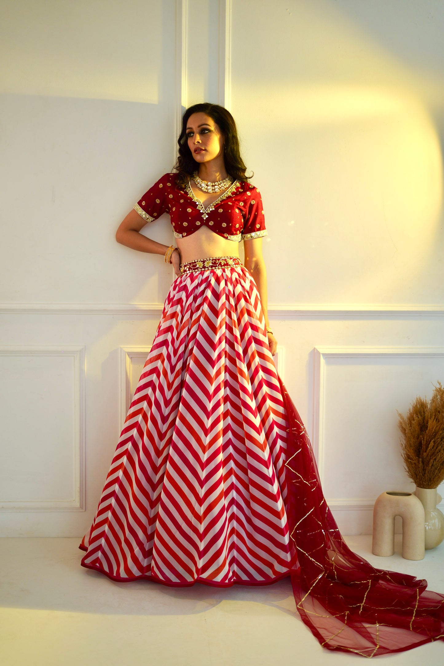 MYRAH Pink Chevron Lehenga