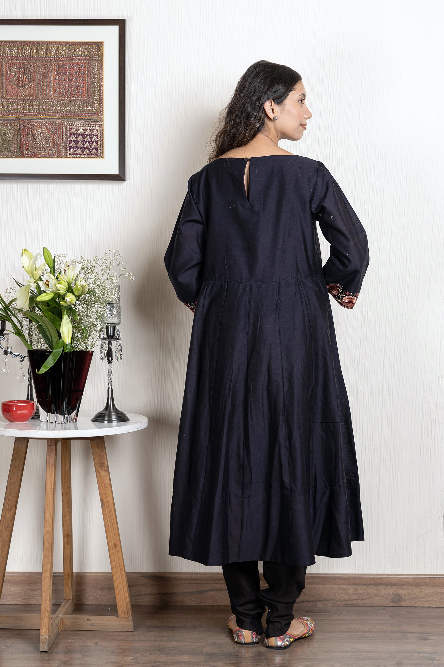 Chanderi embroidered anarkali kurta paired with Chanderi churidar