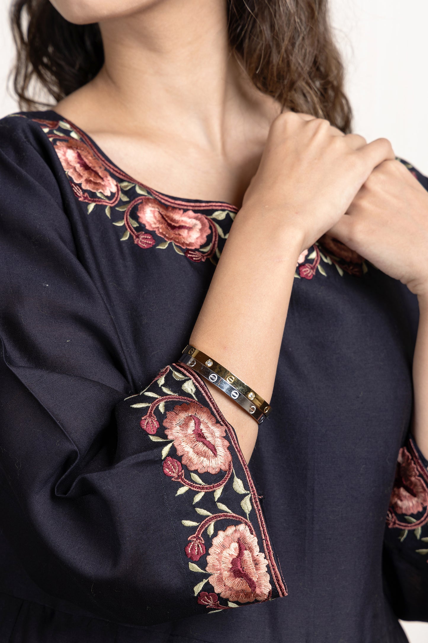 Chanderi embroidered anarkali kurta paired with Chanderi churidar