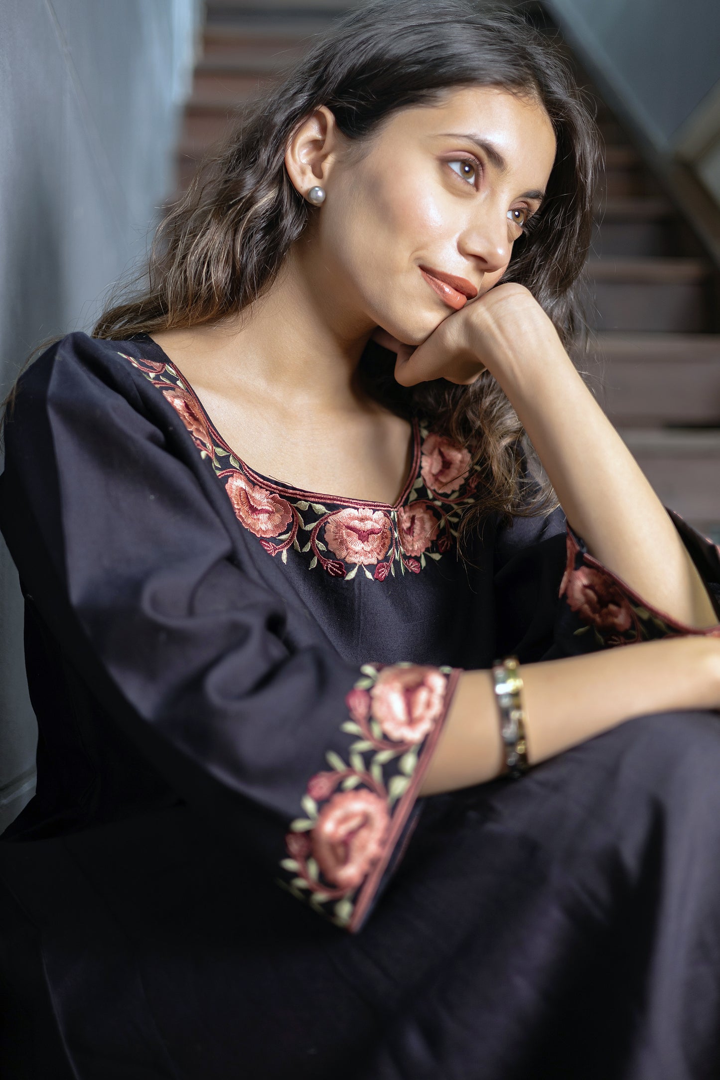 Chanderi embroidered anarkali kurta paired with Chanderi churidar