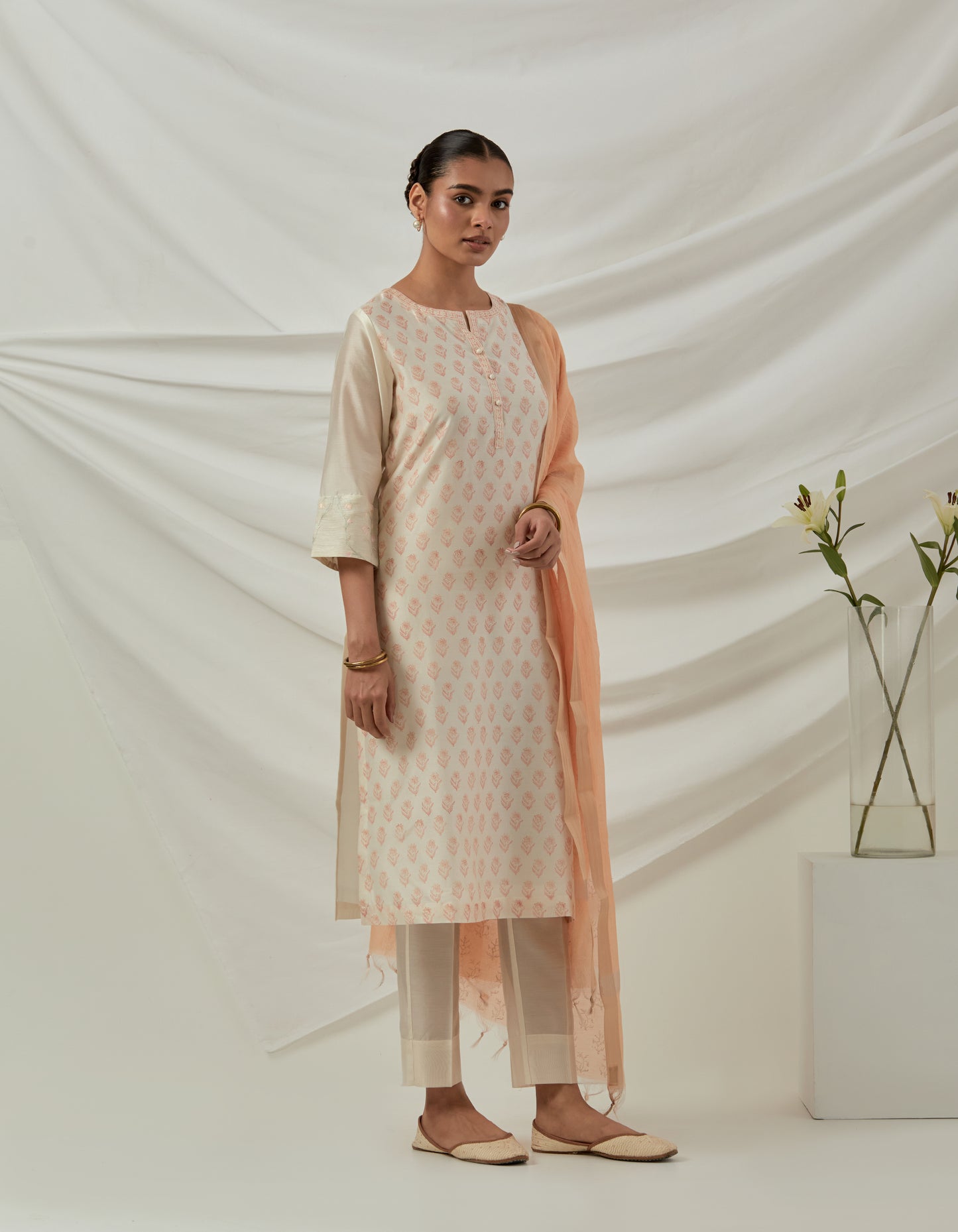 Chanderi hand block printed kurta
