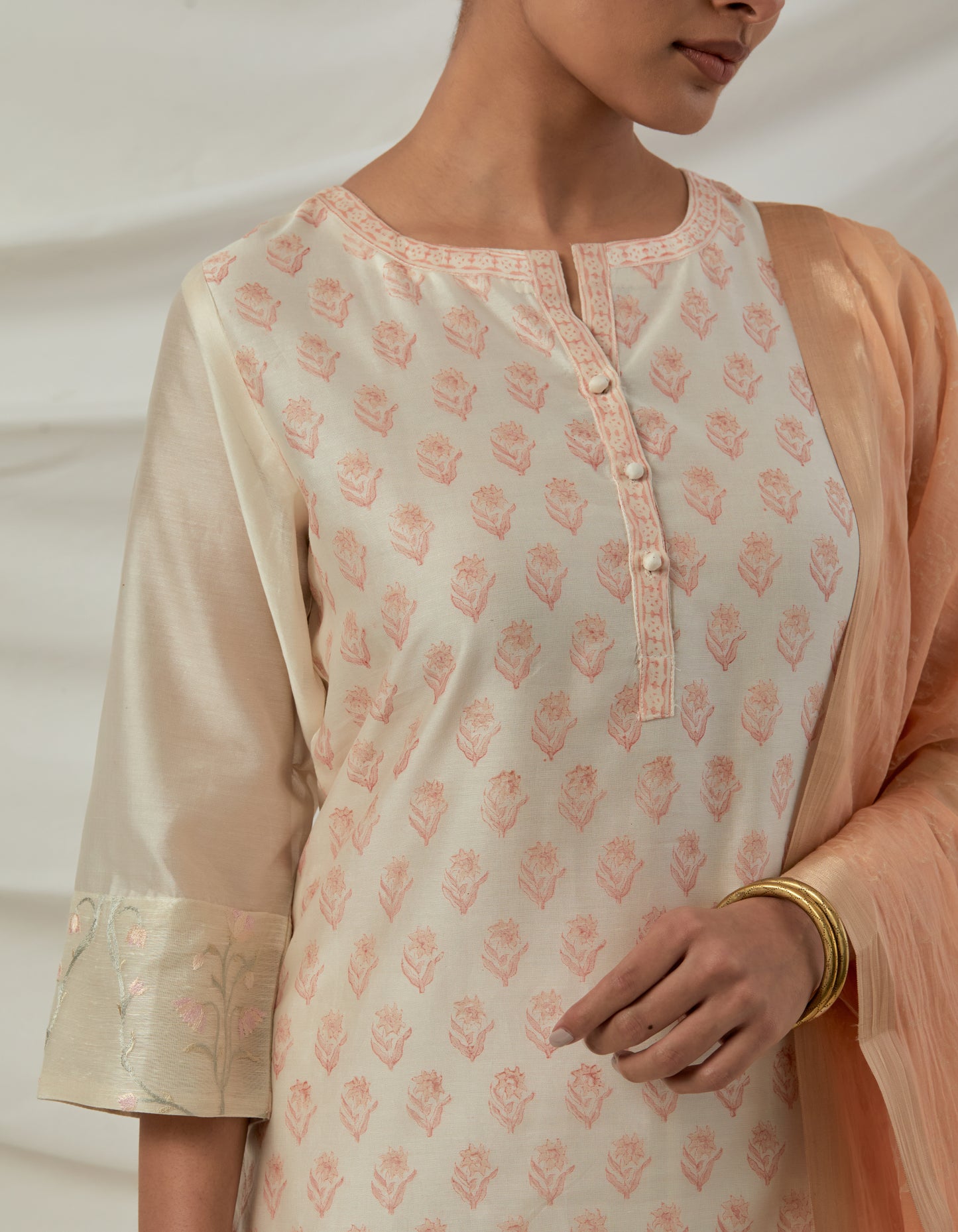 Chanderi hand block printed kurta