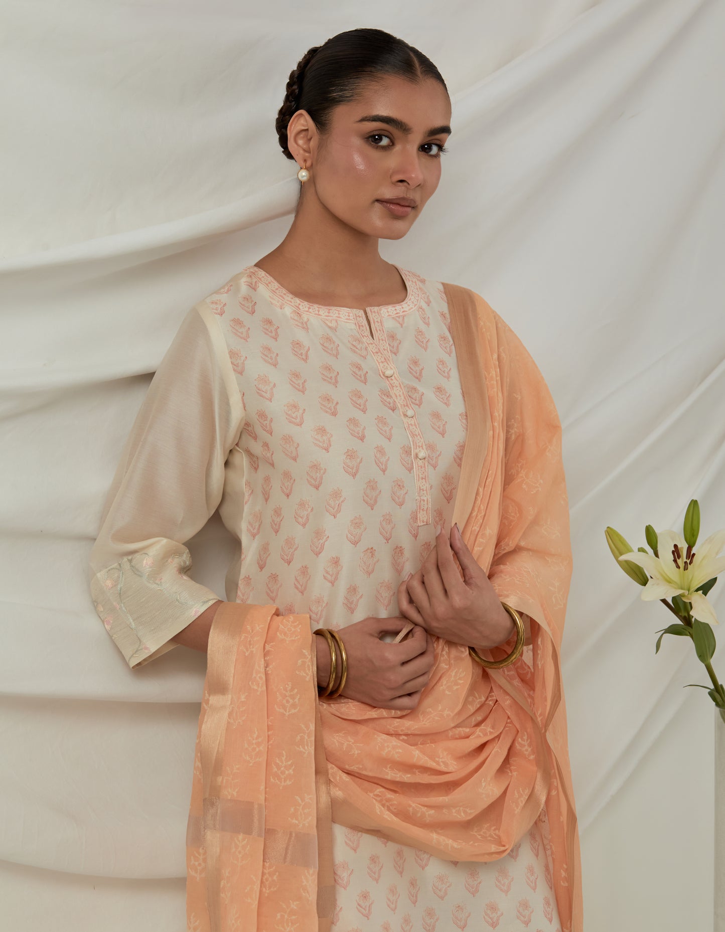 Chanderi hand block printed kurta