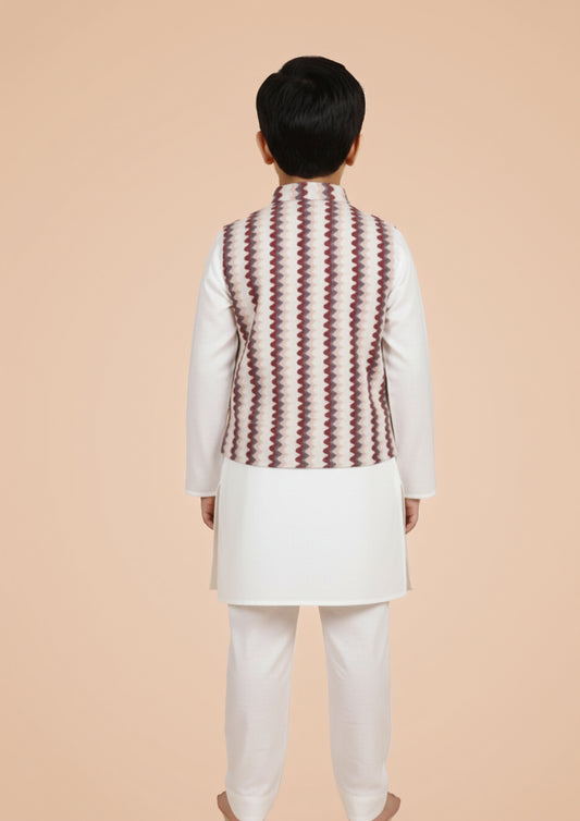 White Kurta Payjama with Zig Zag Jacket
