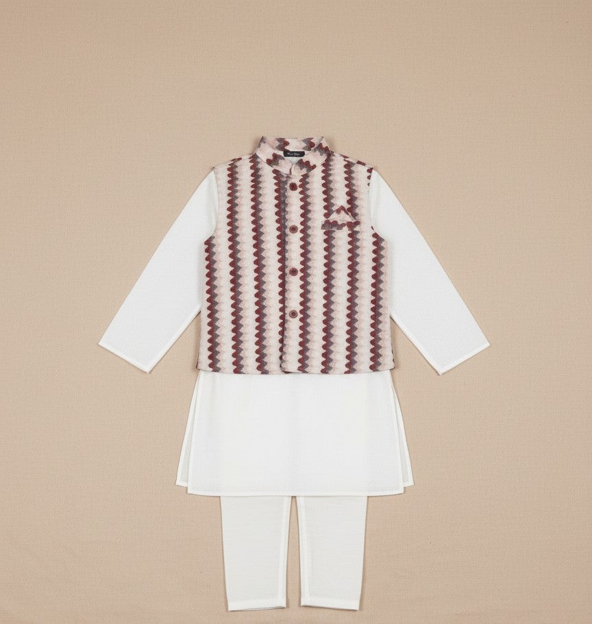 White Kurta Payjama with Zig Zag Jacket
