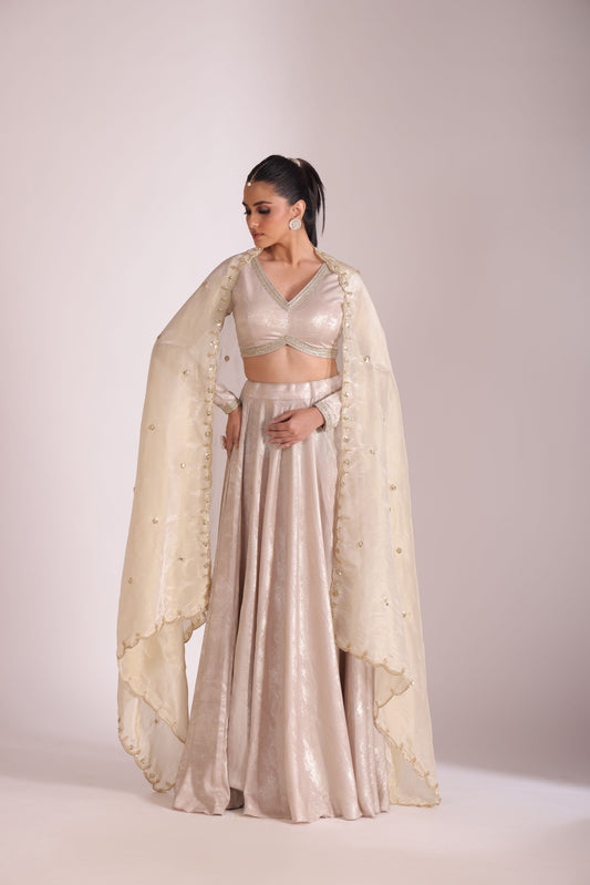 Jhalak Beige Blouse with Lehenga and Dupatta- set of 3