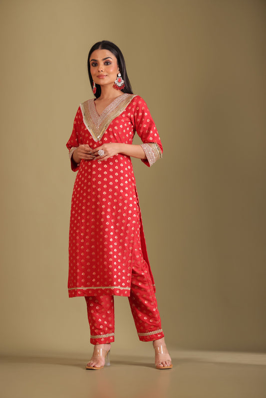 Noorika Red Kurta with pant and dupatta- set of 3