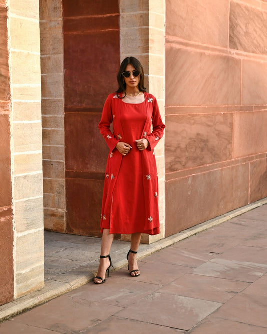 Reva Bug Red Embroidered Cover-up