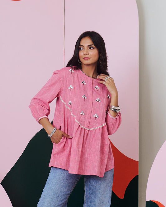 Pakhi Pink Mirror Embroidered Top