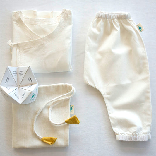 UNISEX ORGANIC ESSENTIAL WHITE ANGRAKHA TOP + PANTS