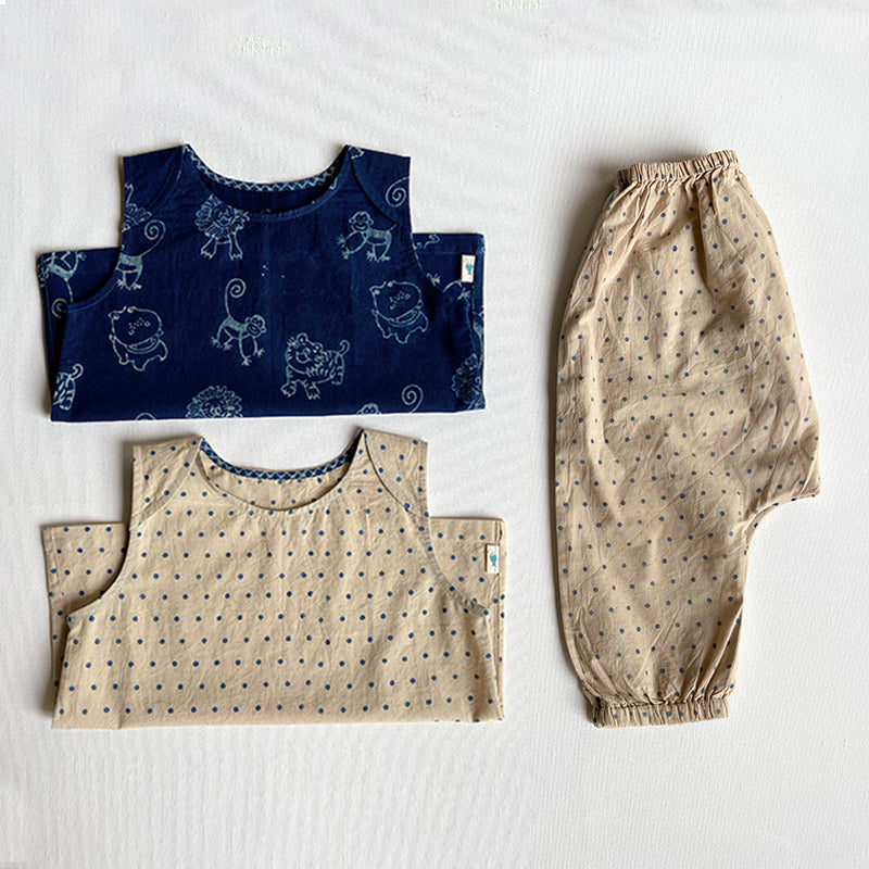 UNISEX ORGANIC ZOO JHABLA BAG - ZOO JHABLA + INDIGO RAIDANA JHABLA WITH INDIGO RAIDANA PANTS