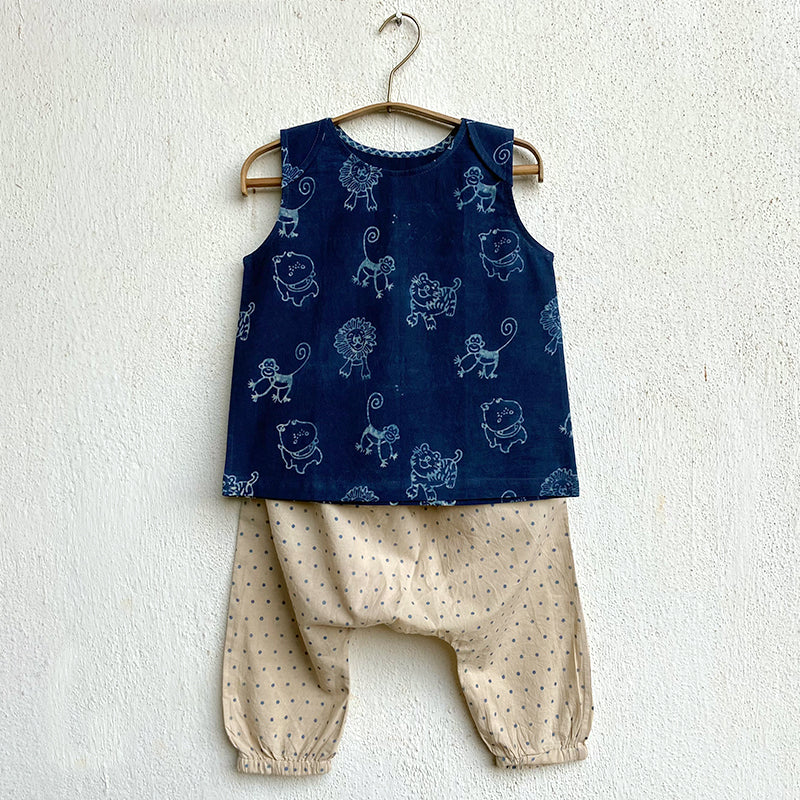 UNISEX ORGANIC ZOO JHABLA WITH INDIGO RAIDANA PANTS