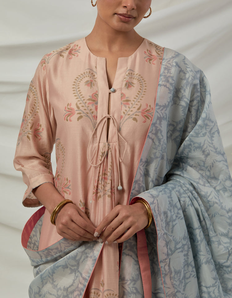 Handwoven chanderi stripes with hand block printed kurta