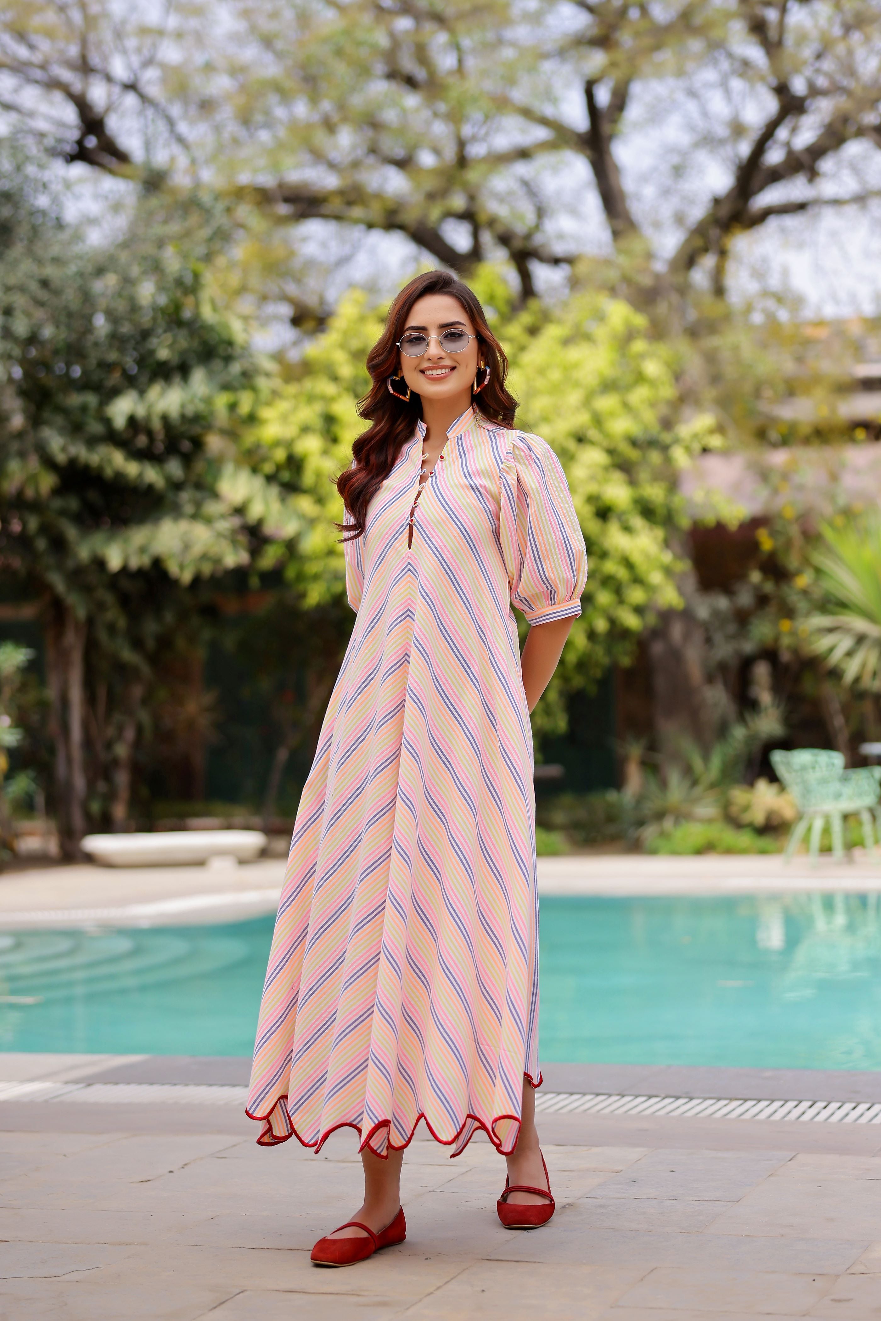 Stripe A-line Maxi Dress