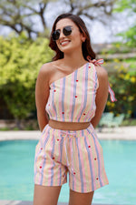 Load image into Gallery viewer, Stripe One Shoulder Top With Shorts
