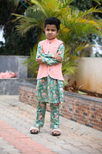 Load image into Gallery viewer, BOYS MINTY GREEN FLORAL KURTA SET WITH NEHRU JACKET
