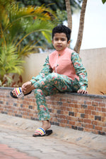 Load image into Gallery viewer, BOYS MINTY GREEN FLORAL KURTA SET WITH NEHRU JACKET
