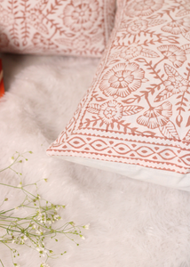 Rust Flower Block Printed Cushion Cover - set of 2