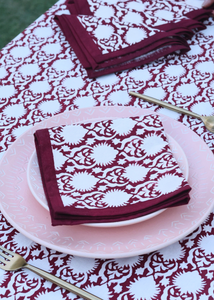 Maroon Block Printed Table Napkin - set of 2