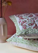 Load image into Gallery viewer, Green &amp; Maroon Quilted Block Printed Cushion Cover - set of 2
