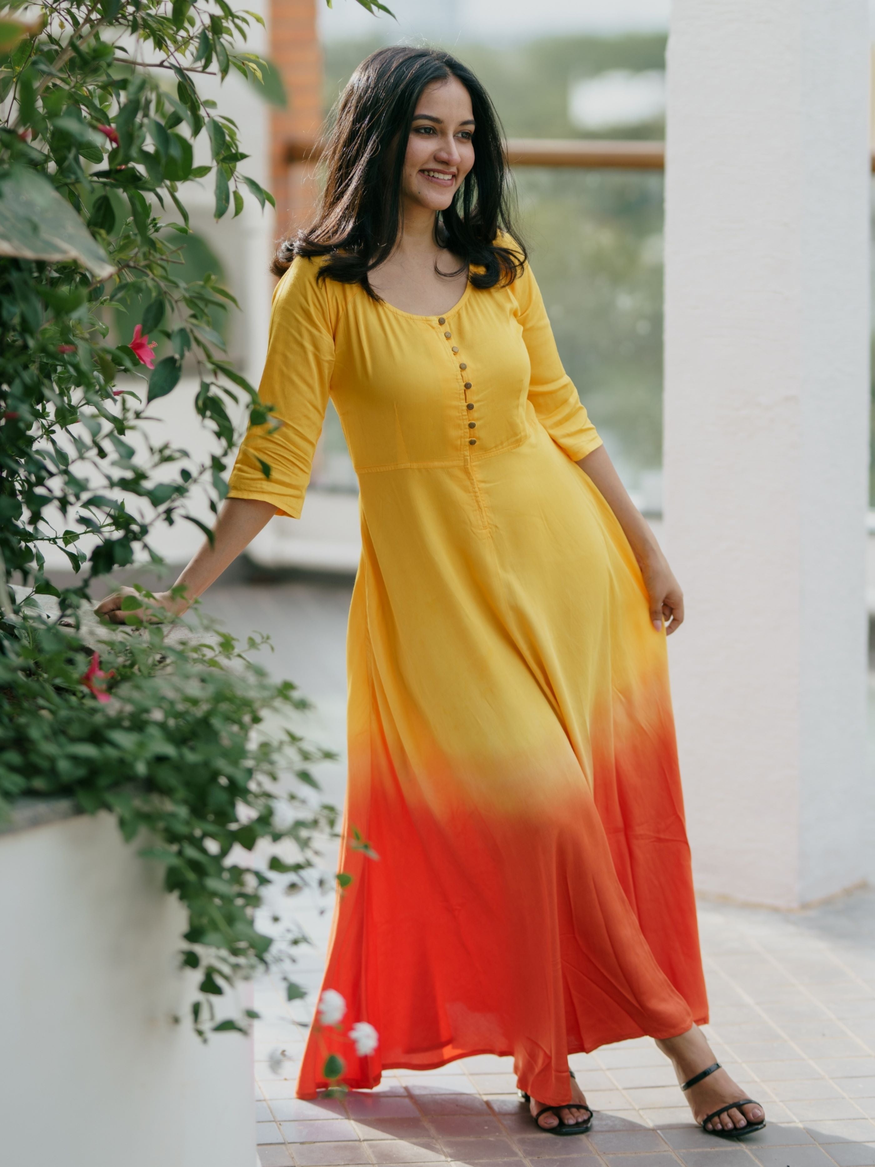 Sunset Tangerine Fit & Flare Dress