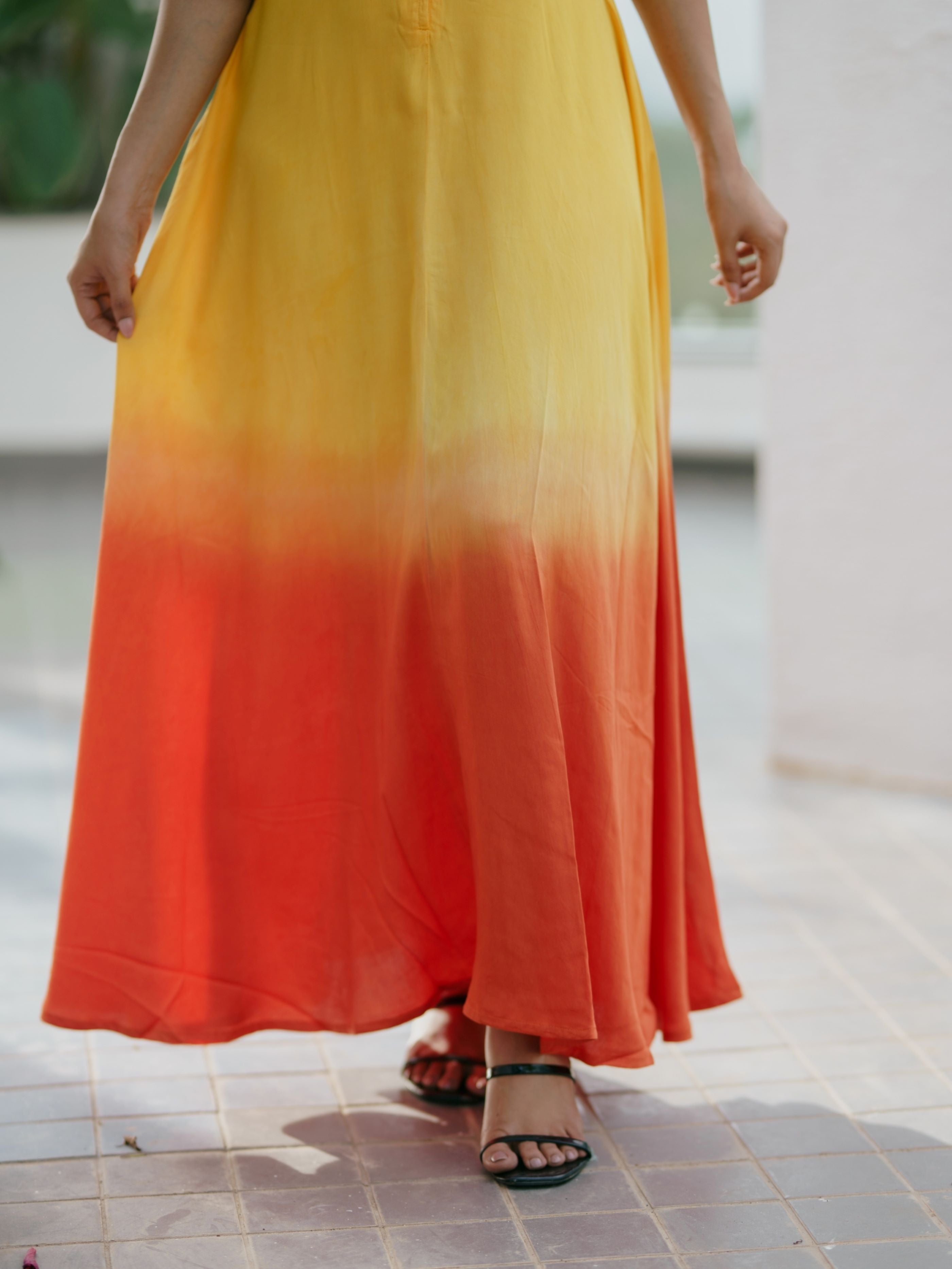 Sunset Tangerine Fit & Flare Dress